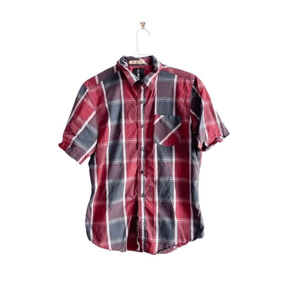 Billabong Mens Short Sleeves Button-Down Shirt Red Gray Plaid Size XL - Picture 1 of 6